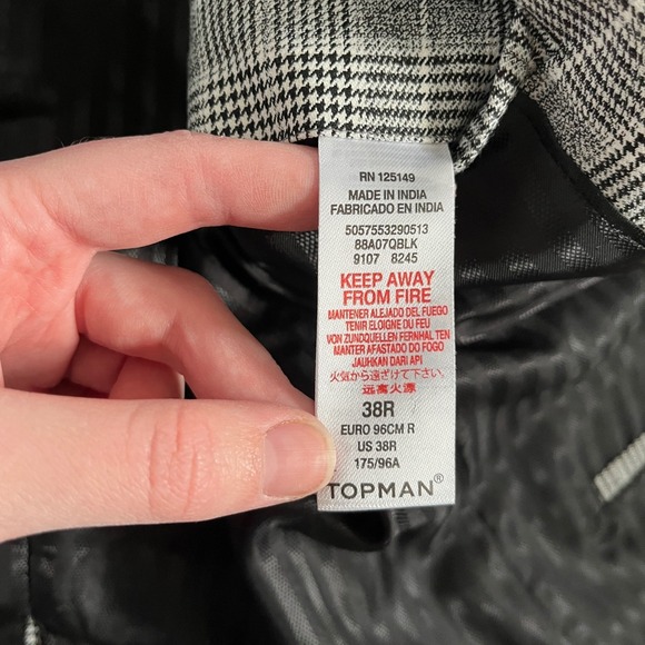 Topman Mens Gray Plaid Slim Fit Blazer Jacket 38R One Button Black‎ White Gray - Picture 8 of 9